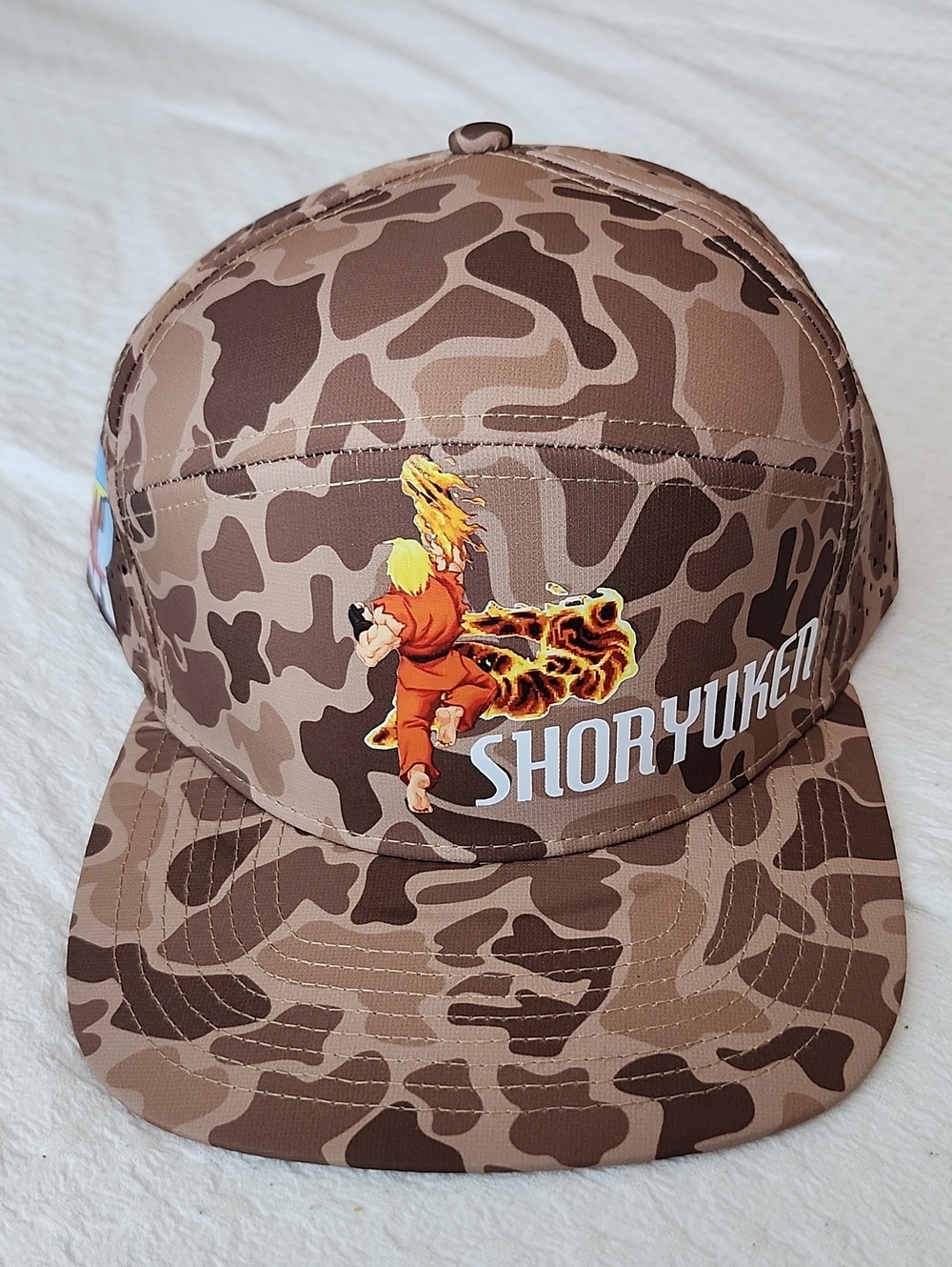 Zapped Headwear Street Fighter II Ken Shoryuken 7-Panel Snapback Hat Camo NWT